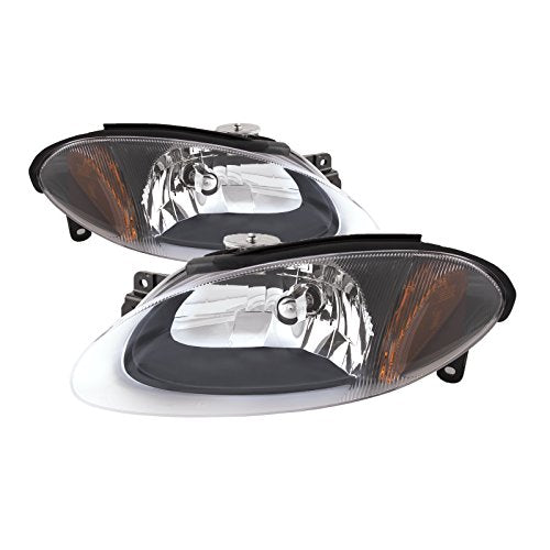 PERDE Headlights Compatible with 1998-2003 Ford Escort ZX2 Coupe Black Housing Headlamps Set Right Passenger And Left Driver Set