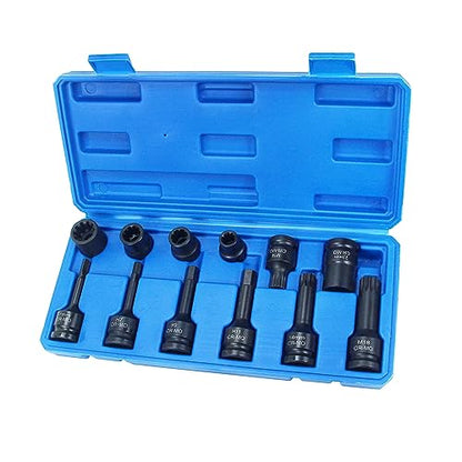 12PCS Brake Adjusting Tools Brake Caliper Socket Set Kit 10 Teeth 7 Teeth H7 H9 M14 for Audi VW BMW Benz Porsche Ford, Wheel Axles Socket M18, Oil Drain Plug Wrench