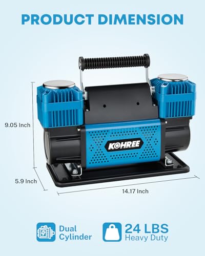 Kohree 12V Dual Cylinder Air Compressor, 12.35 ft³/Min Fast Tire Inflator - style: Basic-Dual Cylinder