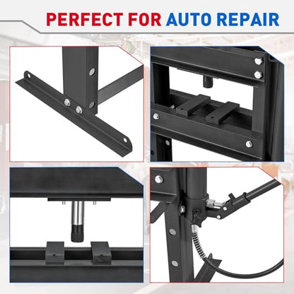 10 Ton Hydraulic Shop Press, Heavy-Duty H-Frame Garage Floor Press with Stamping Plates, Adjustable Height Bearing Press for Metal Straightening, Bending, Parts Pressing & Automotive Repair