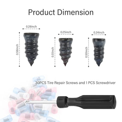 30PCS 3-Size Tire Repair Kit with Screwdriver - color: 3 Size/30PCS