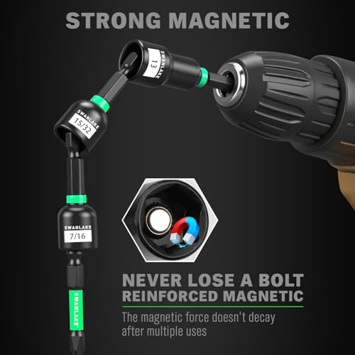 74-Piece Magnetic Nut Driver Set for Impact Drill Metric & SAE, Impact Socket Adapter, Power Bits with Magnetic Holder, Wing Nut Driver, Universal Socket, 1/4'' Quick-change Bit Extension - color: Multi-use Kit Green