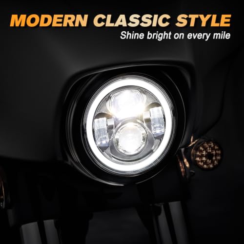 7 inch Motorcycle LED Headlight w/DRL fit for Harley Street Glide, Chrome - color: Chrome