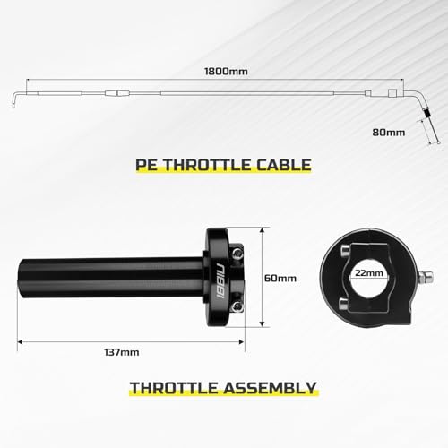 NIBBI Throttle Assembly Set, 7/8'' Grips 22mm Twist Throttle with Cable, Fit for Scooter GY6 Moped ATV - color: Red