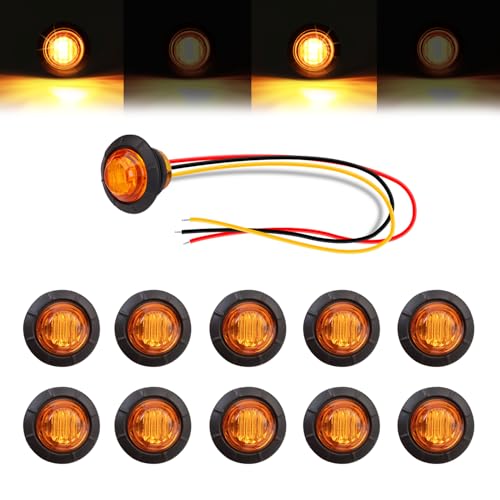 TMH 10 Pcs Strobe + Marker Lights 3/4 Inch Amber LED Mini Round Bullet Light, Dual Function Steady & Flash 12V DC Flush Mount with Grommet for Truck, Trailer, RV, ATV, Van - color: Amber 10 Pcs, size: Pack of 10