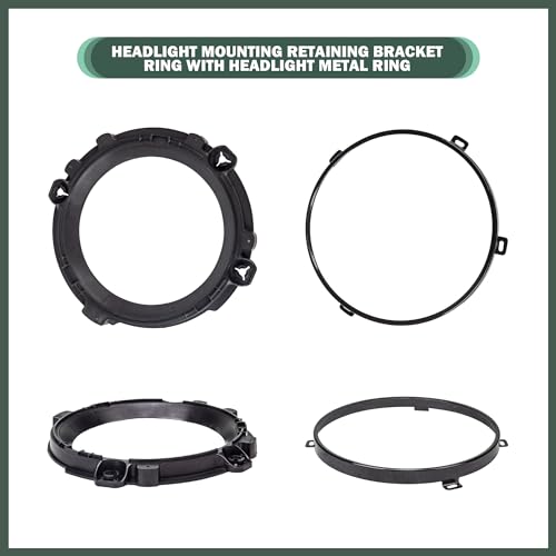7 Inch Round Headlight Mounting Retaining Bracket Ring with Headlight Metal Ring Fit for 1997-2006 Jeep Wrangler TJ, 1 Pair, Left & Right, Black - color: TJ, Kit