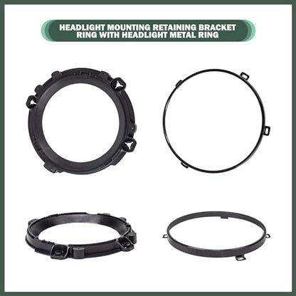 7 Inch Round Headlight Mounting Retaining Bracket Ring with Headlight Metal Ring Fit for 1997-2006 Jeep Wrangler TJ, 1 Pair, Left & Right, Black - color: TJ, Kit