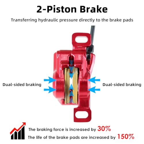 E-Bike Hydraulic Disc Brake Set, 2-PIN 2-Pistons Electric Power-Off Hydraulic Brakes Set, Left Front 950mm Right Rear 1880mm Pre-Bled with Mineral Oil Brakes Kit for eBike, MTB, Scooters - color: Red