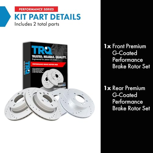 TRQ Performance Front and Rear Brake Rotor Set G Coated Drilled and Slotted - style: BRA13976