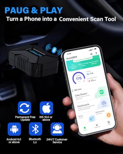 OBD2 Scanner Bluetooth Wireless Car Diagnostic Tool for iPhone & Android
