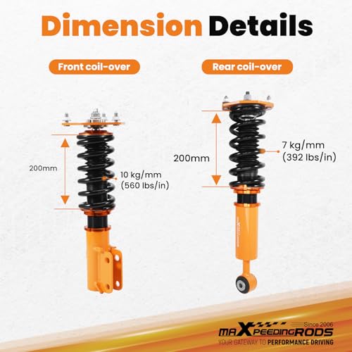 maXpeedingrods Coilovers for Mitsubishi 3000GT FWD 1991-1999, for Dodge Stealth FWD 1991-1996, Height Adjustable Coilovers Suspension Kit, Preset Damping Lowering Kit Gold