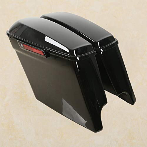 XMT-MOTO 5 inch Extended Stretched Hard Saddlebags w/Latch Keys Fit for Harley Touring Models FLT FLHT FLHTCU FLHRC Road King Road Glide Street Glide Electra Glide Ultra-Classic 2014-LATER - color: Black/Black Latches, size: Stretched