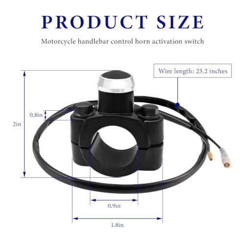 7/8" Motorcycle Handlebar Control Horn Start Switch, Aluminum Handlebar Start/Stop Button with Two Bullet Connectors, Momentary Action Push Button for ATV Dirt Pit Bike Scooter