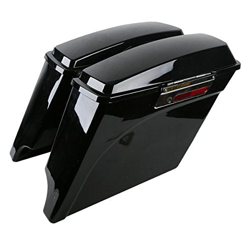 XMT-MOTO 5" Vivid Black Stretched Extended Hard Saddlebags Fit for Harley Davidson Touring FLT FLHT FLHTCU FLHRC Road King Road Glide Street Glide Electra Glide Ultra-Classic 1993-2013 - color: Vivid Black/Chrome Latches, size: Stretched