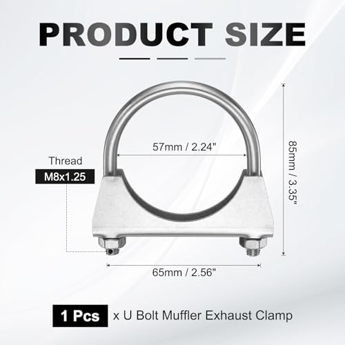 HARFINGTON U Bolt Muffler Exhaust Clamp 57mm/2.24" 304 Stainless Steel U-Bolt Clamps Muffler Tip Hook Saddle Exhaust Clip for Tip Pipes Connection - size: 57mm