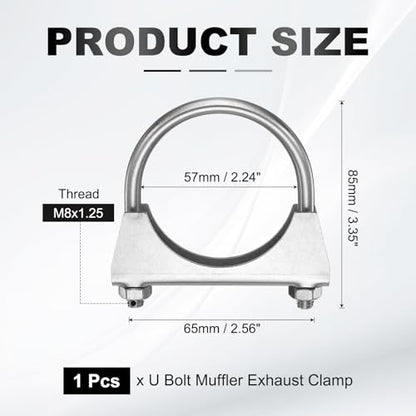 HARFINGTON U Bolt Muffler Exhaust Clamp 57mm/2.24" 304 Stainless Steel U-Bolt Clamps Muffler Tip Hook Saddle Exhaust Clip for Tip Pipes Connection - size: 57mm
