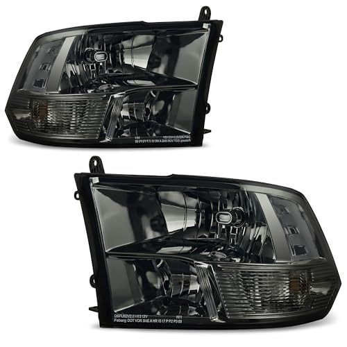 AUTOSAVER88 Headlights Assembly Compatible with 2009-2018 Dodge Ram 1500/10-18 Dodge Ram 2500 3500/19-22 Ram 1500 Classic Headlamp Replacement Smoke Lens Clear Reflector (Only for Quad Models) - color: Smoke Lens Clear Reflector