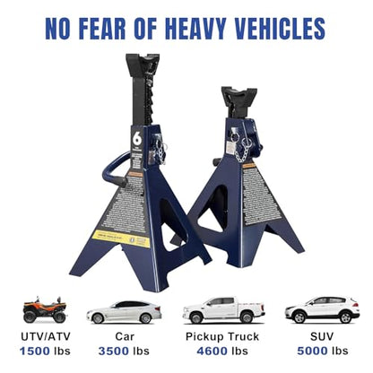 Big RED Jack Stands 6 Ton with Double Locking, 14.2-23.8 inch Adjustable Height for Lifting Cars, SUV, Van, 12000 lb Capacity, 1 Pair - size: 6t double locking blue