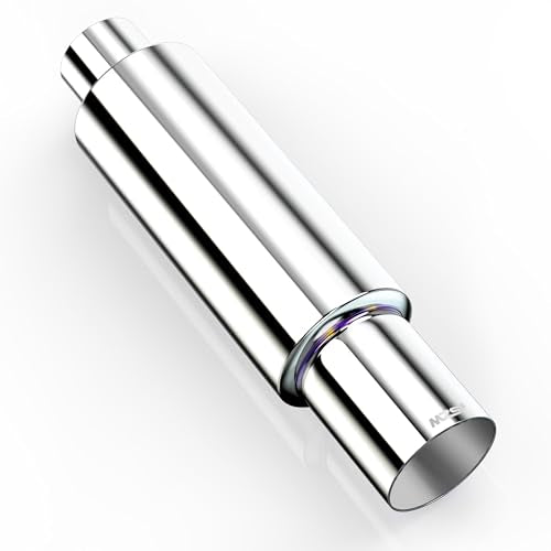 MZS Exhaust Muffler 2.5" Inlet (OD) 4" Outlet Exhaust Tips Polished Silver - color: Silver, size: 2.5 Intlet 4 outlet