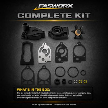 FASWORX 46-77177A3 Complete Water Pump Impeller Repair Kit Replacement for Mercury Mariner Force Outboard 30-70 HP 2-Stroke, Includes Upper Housing & Lower Base - Replaces Sierra 18-3324, 77177A3