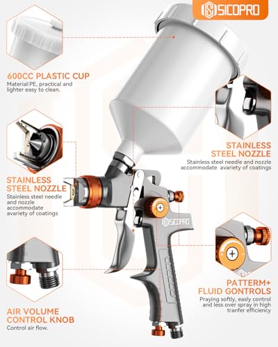 HVLP Spray Gun, Automotive Paint Gun, Spray Gun for Painting - color: Orange