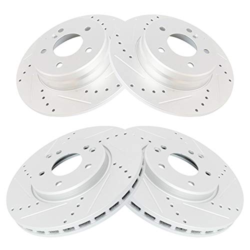 TRQ Performance Front & Rear Brake Rotors Set 4 Piece G-Coated Slotted X - style: BRA13977