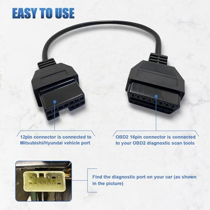 OBD1 to OBD2 Adapter for Mitsubi shi 12 Pin Diagnostic Cable Connector - style: Fit for Mitsubi-shi 12pin