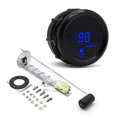 2 Inches 52mm Car Fuel Level Digital Gauge Automobile Blue Backlight Universal Meter (Fuel Gauge with Sensor)