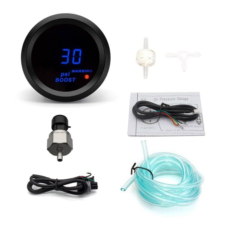 Car Digital Gauge 52mm Blue LED Automobile Meter… (Boost Gauge(New Sensor)) - style: Boost Gauge(New sensor)