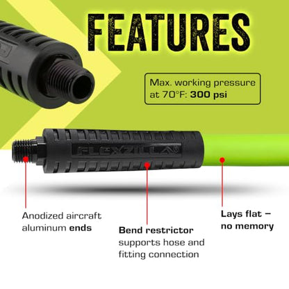 Flexzilla Air Compressor Hose, 3/8 in. x 50 ft., 1/4 in. MNPT Fittings, No-Kink, All Weather, Lightweight, Premium Hybrid Polymer, 300 PSI, ZillaGreen - size: 50ft, style: 3/8"
