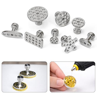 8pcs Paintless Dent Repair Pull Tabs Tool 8 Size Puller Removal Aluminum Kit Glue for PDR Car Auto Body Hand Tools Suction Cup Durable Pulling Ice Hail Damage Automobile Alloy Lifters