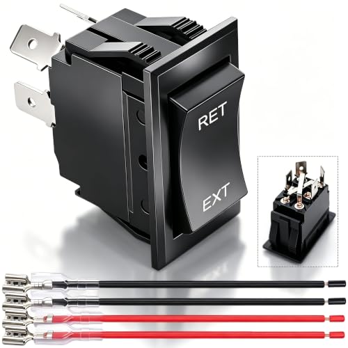 weideer 12V Reverse Polarity Switch Momentary Power Jack Rocker Switch DC Motor Control DPDT 4 Pin(ON)-Off-(ON) 20A 12 Volt DC RV Switch with Wires - color: BK-RET/EXT 4pin, size: Momentary