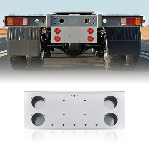 Tail Light Panel Stainless Steel Chrome Finish with Four 4.49" and Sixteen 0.67" Round Light Cutouts, Rear Center Light Panel with a Backing Panel for Semi Truck Trailers - style: 4x4.49" & 16x0.67" Round Holes-B