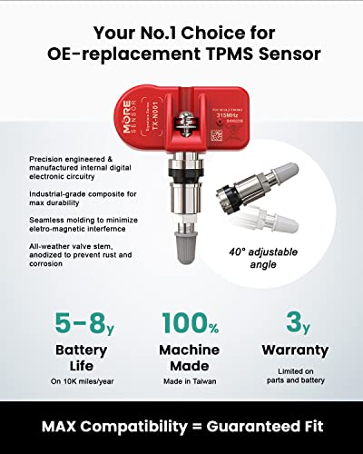 MORESENSOR Signature Series 315MHz TPMS Tire Pressure Sensor 4-Pack | Preprogrammed for Select 40+ American Brand Models | Replacement for 15136883 | Clamp-in | NX-S022-4