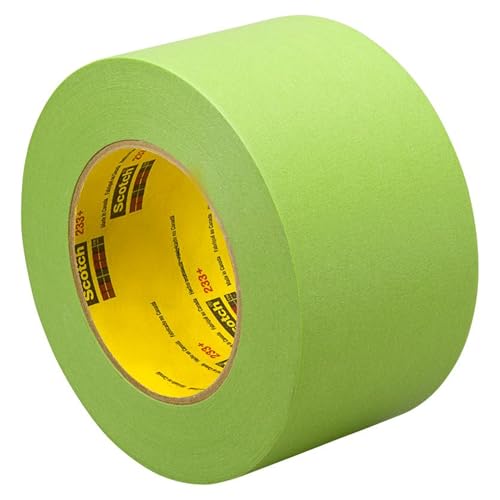 3M Scotch 233+ Crepe Paper Automotive Refinish Performance Masking Tape, 250 Degree F Performance Temperature, 25 lbs/in Tensile Strength, 55m Length x 72mm Width, Green