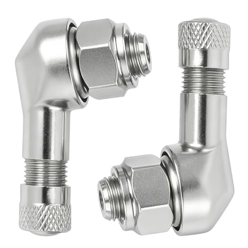 Silver Aluminum 90 Degree CNC Motorcycle Tire Valve Stems TV25AL for Aprilia, Ducati, KTM, Easy Installation, 0.357"/8.3mm+0.3mm Valve Hole Dia, Pack of 2