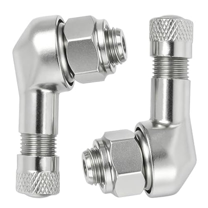 Silver Aluminum 90 Degree CNC Motorcycle Tire Valve Stems TV25AL for Aprilia, Ducati, KTM, Easy Installation, 0.357"/8.3mm+0.3mm Valve Hole Dia, Pack of 2