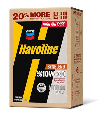 Havoline Motor Oil 10w30 High Mileage Synthetic Technology Smart Change Engine Oil, 10W-30, 6 Quarts, Pack of 1 - size: Pack of 1, style: 10W-30