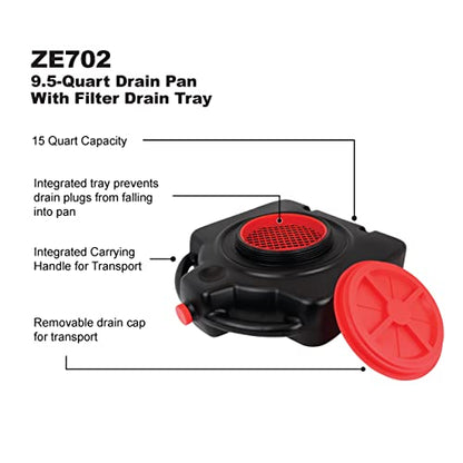 Zeeline By Milton ZE700, Oil Change Pan, With Filter Drain Screen, 15 Quart, Oil Collection Pan, Lightweight, Oil Pan with 8” Drain Opening, Pour Spout for Easy Transport