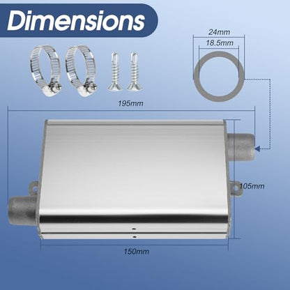 24mm Exhaust Muffler Pipe Upgraded for Chinese for Eberspacher Diesel Heaters Air Compressor with 2 clamps and screws, Silver - color: Silver