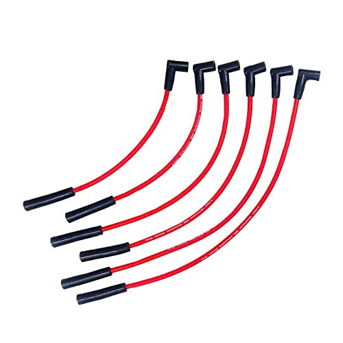 A-Team Performance 8.0 mm Red Silicone Spark Plug Wire Set - Straight & 90° Silicone Boots & Coil Wire - 6 Leads, Compatible with AMC/Jeep 199-282 Straight-6 Engines