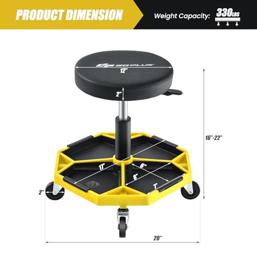 Goplus Mechanic Stool with Wheels, Magnetic Tool Tray, 330LBS Capacity - color: Yellow, size: Tool Tray