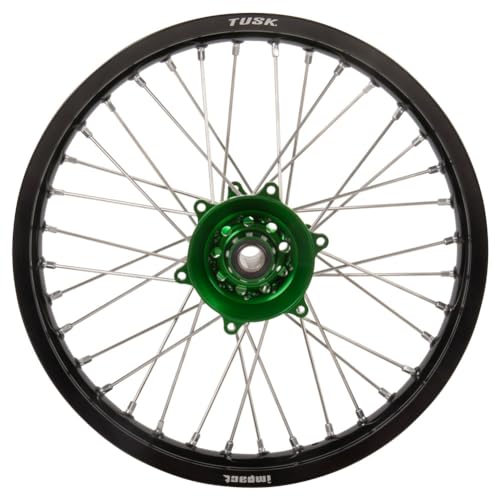 TUSK Impact Complete Rear Wheel Package 19 x 2.15 Black Rim/Silver Spoke/Green Hub for Kawasaki KX450 X 2021-2023