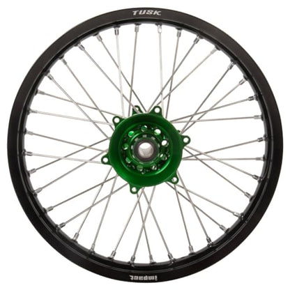 TUSK Impact Complete Rear Wheel Package 19 x 2.15 Black Rim/Silver Spoke/Green Hub for Kawasaki KX450 X 2021-2023
