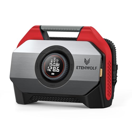ETENWOLF VORTEX S6 Tire Inflator Portable Air Compressor, Cordless Air Pump - color: Red, size: 19200 Mah