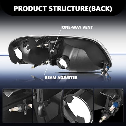 Aosky Halogen Headlights Assembly for 1997-03 Ford F150 Expedition - color: Black / Clear, style: w/ Bulbs