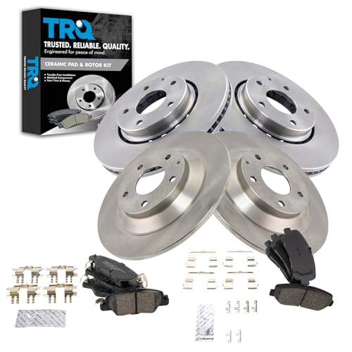 TRQ Front Rear Brake Pad and Rotor Set Ceramic Vented Solid Rotors - style: BKA14263