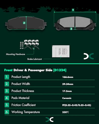 SCITOO Front Rear Disc Brake Pad Set 8PCS w/Hardware For Lexus For NX200t - size: Front-D1324 & Rear-D1805