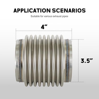 3.5" ID Exhaust Flex Bellows T304 Stainless Steel Length 4" Flex Joints and Connectors - size: 3.5" X 4"