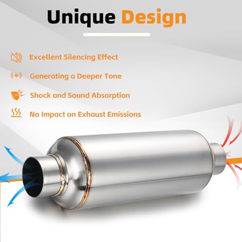A-KARCK 2.25" Inlet Exhaust Resonator, Muffler Resonator 2.25" Inlet 2.25" Outlet 14'' Overall Length Stainless Steel - size: 2.25" Inlet/Outlet 13.8" Long - Polished